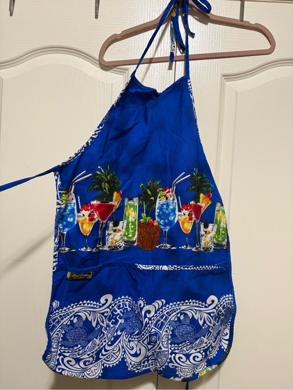 Tropical Cocktail Blue Kitchen Apron with Pockets